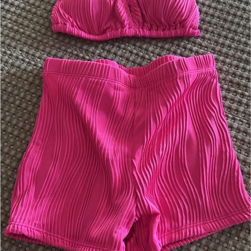 SHEIN Pink Textured Bikini Set